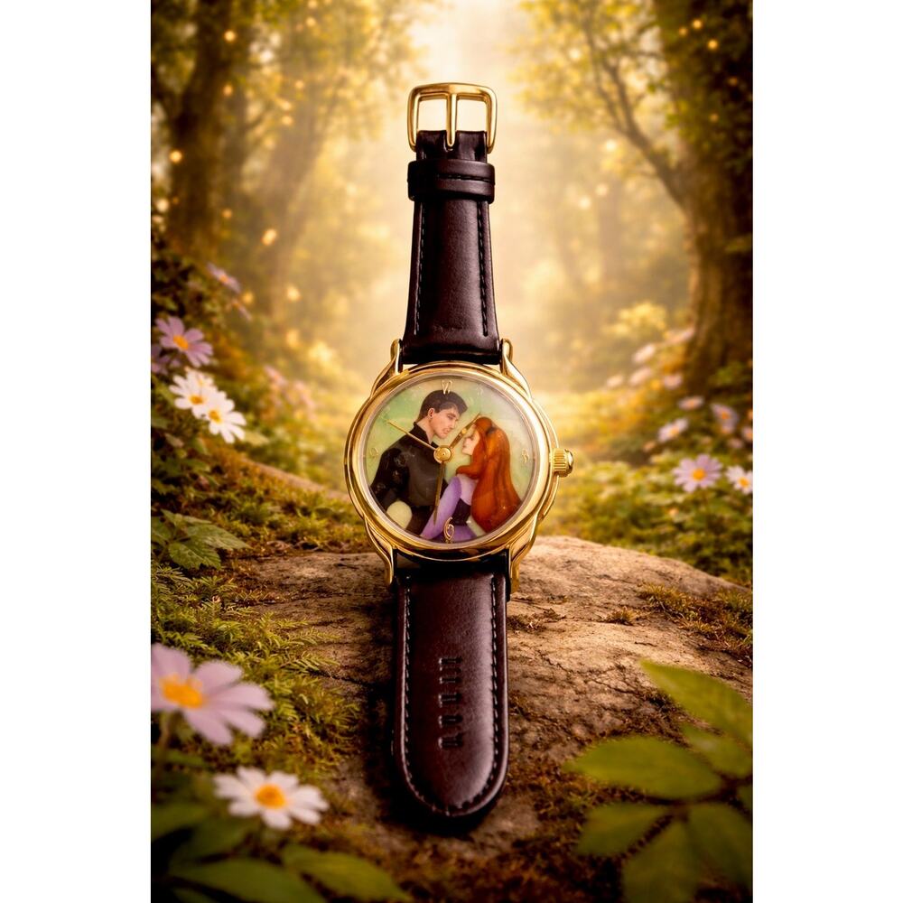 Disney Sleeping Beauty 40th Anniversary Watch Aurora And Prince Leather NOS